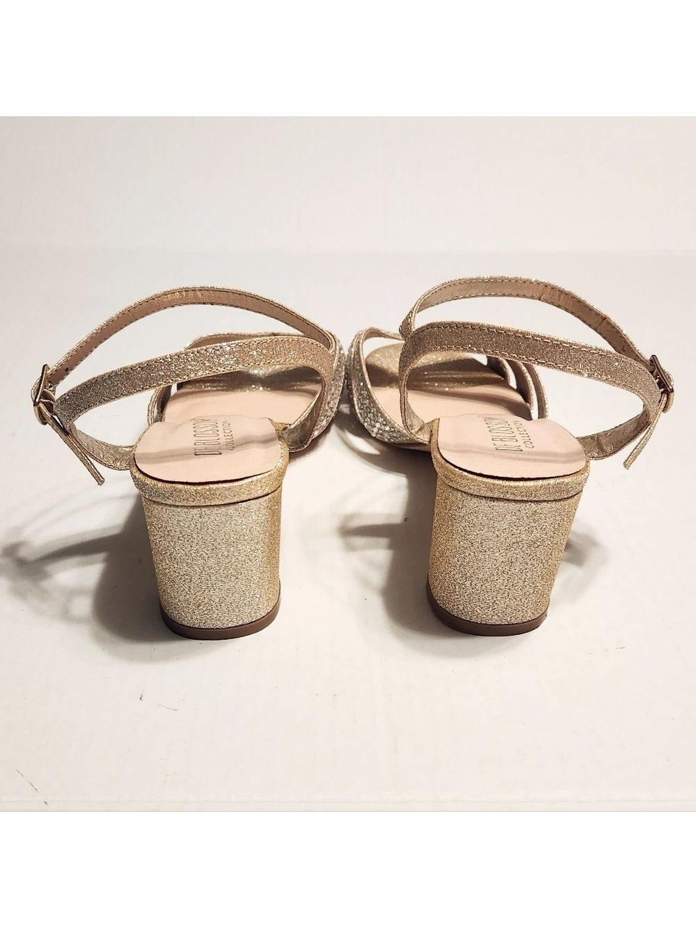 De Blossom Collection Gold Glitter Rhinestone Heel Sandal Size 9 - Picture 6 of 10